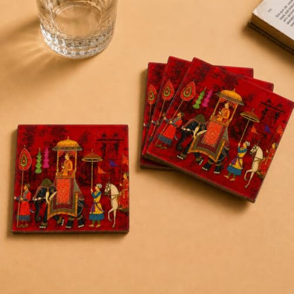 Image 1 of Default Title for the product ExclusiveLane Mughal Courtyard Wooden Coaster Set (Set of 4)