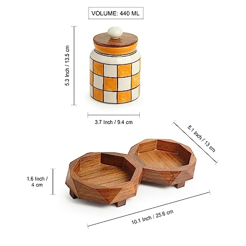 Image 6 of ExclusiveLane Shatranj Checkered Ceramic Containers with Lid & Tray Set of 2 440 ML