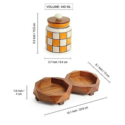 Image 6 of ExclusiveLane Shatranj Checkered Ceramic Containers with Lid & Tray Set of 2 440 ML