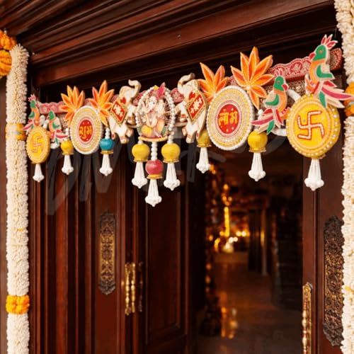 Image 5 of Divyakosh Handcrafted Designer Toran for Main Door | Premium Ganesh Shubh-Labh Elephant Door Hanging | Festive Diwali Pooja Home Deﾌ…or Bandhanwar - 40 Inch