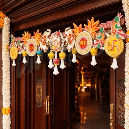 Image 5 of Divyakosh Handcrafted Designer Toran for Main Door | Premium Ganesh Shubh-Labh Elephant Door Hanging | Festive Diwali Pooja Home Deﾌ…or Bandhanwar - 40 Inch