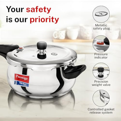 Image 7 of Prestige 3 Litre Triply Svachh Handi Outerlid Pressure Cooker