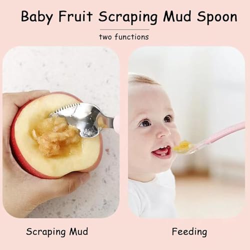 Image 3 of TONY STARK Baby Double Side Head 2 in 1 Silicone Food Spoon with Stainless Steel Fruit Scraper and Travel Case
