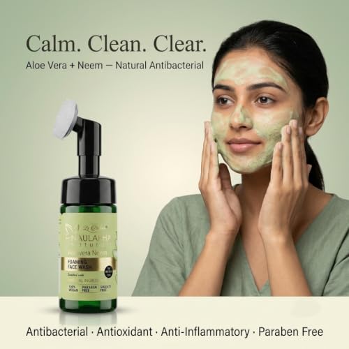 Image 2 of Naulakha Naturals Aloe vera and Neem Foaming Face Wash with Built In Brush Fights Acne And Blackheads Hydrating And Refreshing I Brightening Glowing Skin for All Skin