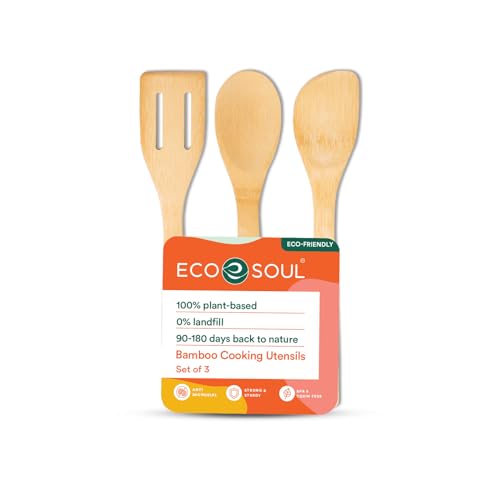 Image 1 of Default Title for the product ECO SOUL Bamboo Wooden Spatula Set of 3, Ladle & Turner for Cooking