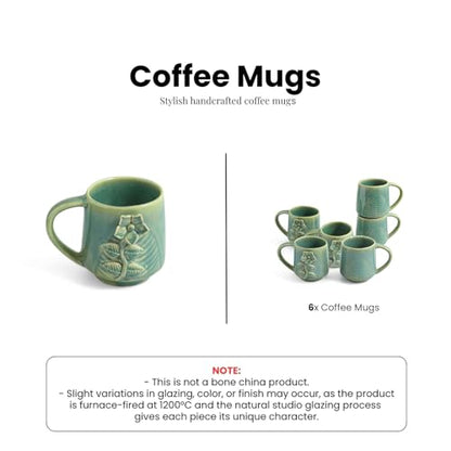 Image 5 of ExclusiveLane Sage Serenity Hand-Embossed Ceramic Coffee Mug Set of 6, 330 ML