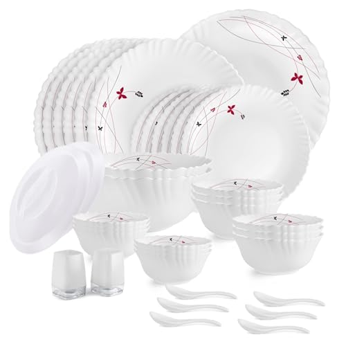 Image 1 of White / Standard for the product CELLO Lush Fiesta Dazzle Series Opalware Dinner Set of 37 Pieces for Family of 6