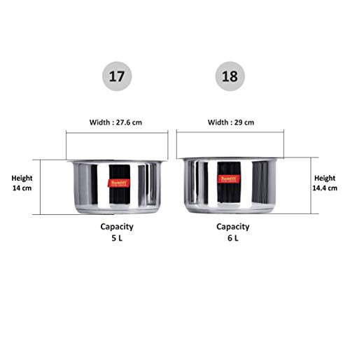 Image 4 of Sumeet Large Size Stainless Steel Induction Bottom (Encapsulated Bottom) Induction & Gas Stove Friendly Container/Tope/Cookware with Lid Set of 2 Pc. Size No.17 (5 Ltr), Size No. 18 | 6 liter