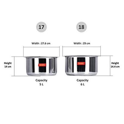 Image 4 of Sumeet Large Size Stainless Steel Induction Bottom (Encapsulated Bottom) Induction & Gas Stove Friendly Container/Tope/Cookware with Lid Set of 2 Pc. Size No.17 (5 Ltr), Size No. 18 | 6 liter