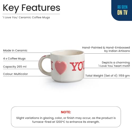 Image 4 of ExclusiveLane 'I Love You' Ceramic Coffee Mug Set of 4 (265 ml)