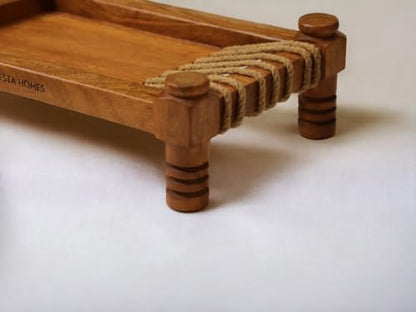 Image 2 of Vesta Homes Wooden Khatiya Platter Serving Tray 34 x 22 x 10 cm
