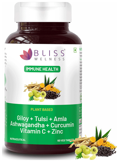 Image 5 of Bliss Welness Giloy + Tulsi + Amla + Ashwagandha + Curcumin Immunity Health Veg Tablet