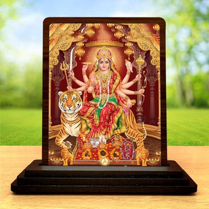 Image 2 of Classic Devotional Durga MATA Wooden Table Idol 4x5 Inch HD Printed Decorative Piece