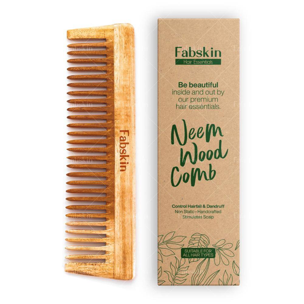 Image 1 of 1 Pc / Pack of 1 for the product Fabskin Neem Wide Tooth Shampoo Wooden Comb