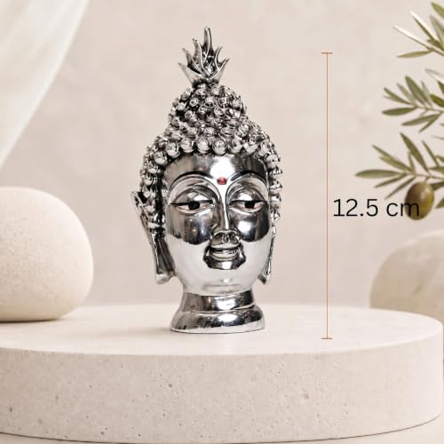 Image 3 of elaris 999 Pure Silver Plated Buddha Face Idol Showpiece – 4.92 Inch, Silver Plated