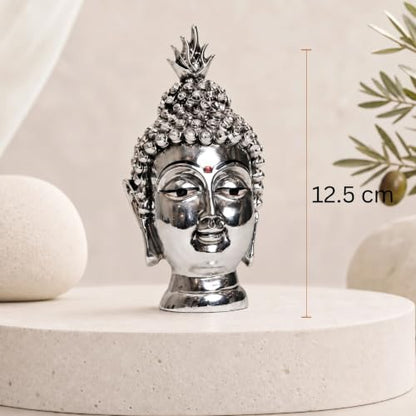 Image 3 of elaris 999 Pure Silver Plated Buddha Face Idol Showpiece – 4.92 Inch, Silver Plated