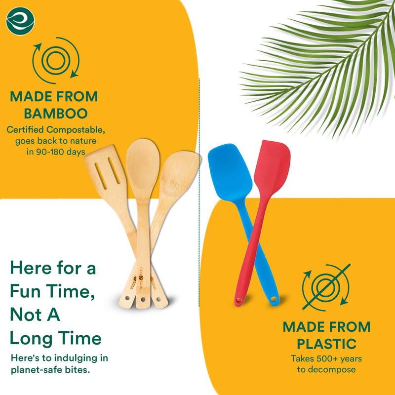 Image 5 of ECO SOUL Bamboo Wooden Spatula Set of 3, Ladle & Turner for Cooking