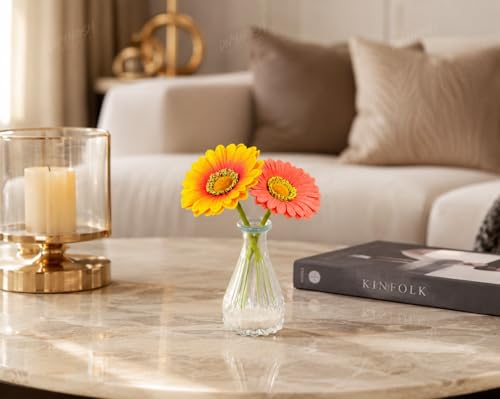 Image 5 of Divyakosh Artificial Flower Vase | Glass Vase (1) with Gerbera Flowers (2) | Home Decoration Items for Living Room | Aesthetic Home Decor, Vase for Home deﾌ…or'