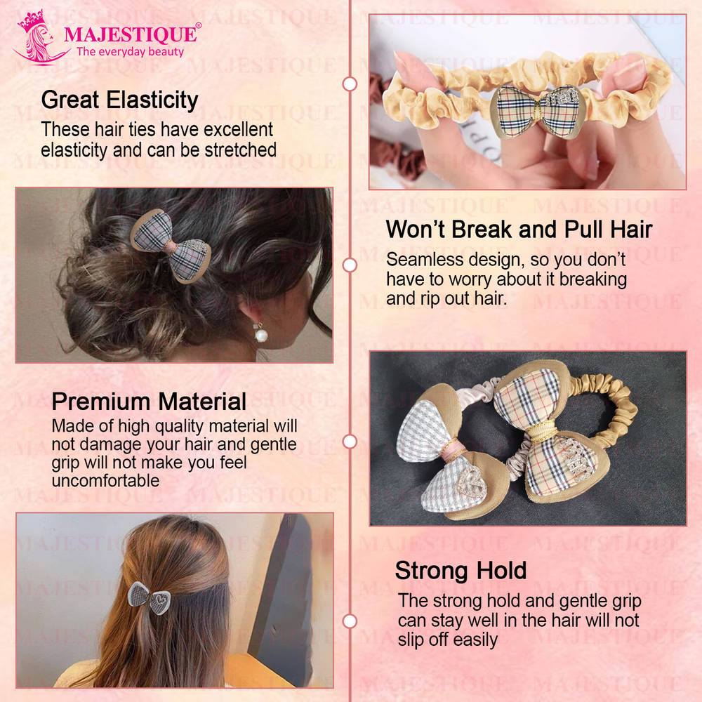 Image 3 of Majestique Burberry Print Hair Bow Ponytail Rubber Band