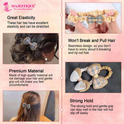 Image 3 of Majestique Burberry Print Hair Bow Ponytail Rubber Band