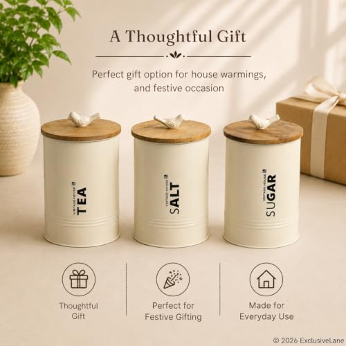 Image 6 of ExclusiveLane White Doves Airtight Metal Jars for Kitchen Storage with Wooden Lid (Set of 3, 1080 ml)