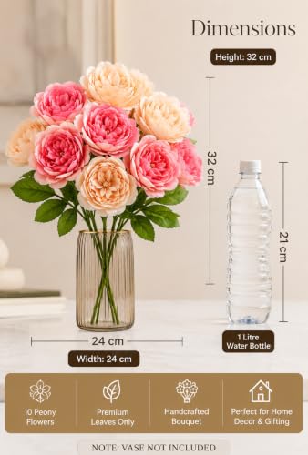 Image 3 of Divyakosh Artificial Flower for Vase (10 Peony Flower Heads), Artificial Flowers Bunch (Vase Not Included), Luxury Floral Centerpiece for Living Room Dining Table Office Decor