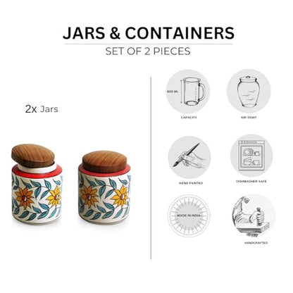 Image 5 of ExclusiveLane Persian Floral Multi Utility Storage Ceramic Jars with Wooden Lid Set of 2 600 ml