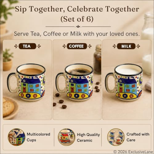Image 3 of ExclusiveLane The Hut Hangouts Ceramic Tea Cups Set of 6 (220 ml)