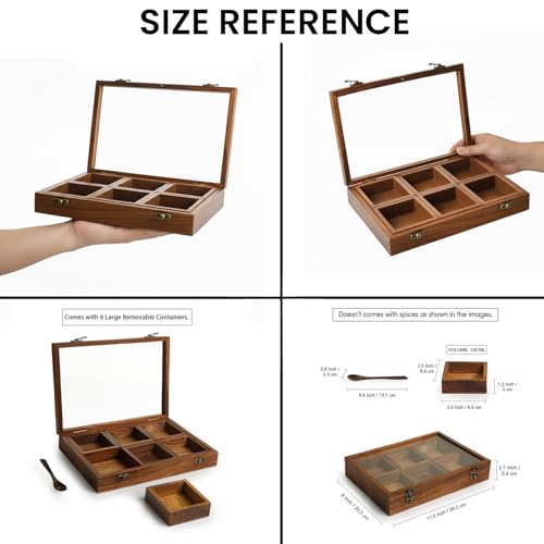 Image 3 of ExclusiveLane Masalas Blends Sheesham Wooden Spice Box with Spoon 6 Large Detachable Containers 120 gram Each