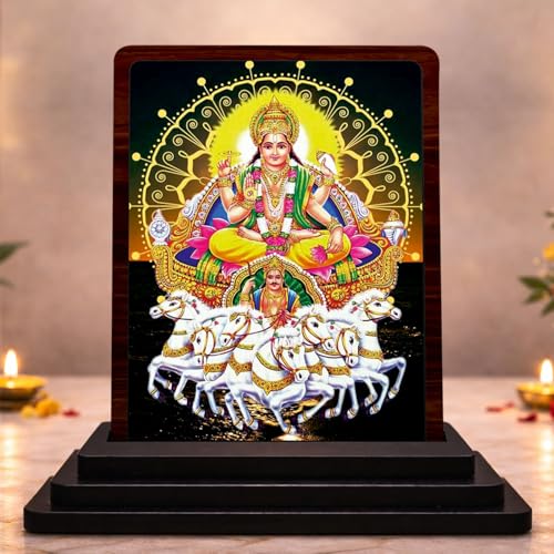 Image 1 of Default Title for the product Surya Dev Wooden Idol for Pooja Room 4x5 Inch HD Printed Peaceful Aura Decor