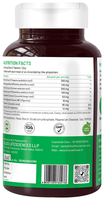 Image 3 of Bliss Welness Giloy + Tulsi + Amla + Ashwagandha + Curcumin Immunity Health Veg Tablet