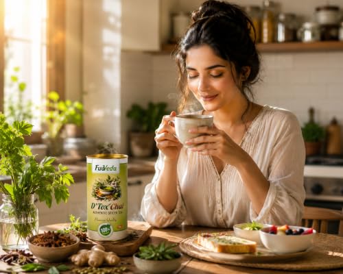 Image 2 of FudVeda Premium Natural Loose Leaf Tea | Authentic Tea Blend | Rich Aroma & Smooth Taste | Hygienically Packed | Daily Refreshment (D'tox Chai, Pack of 1)