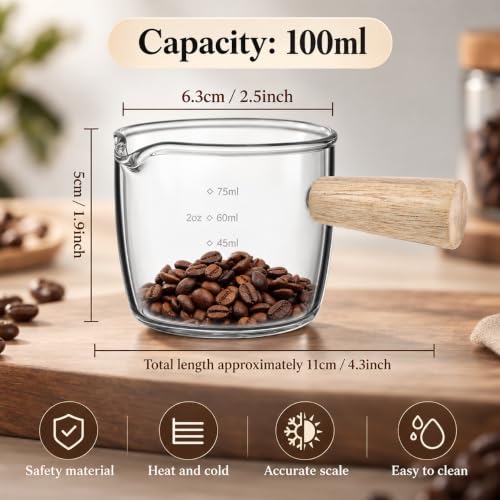 Image 3 of Supvox Espresso Shot Measuring Cup 100ml with Wooden Handle Borosilicate