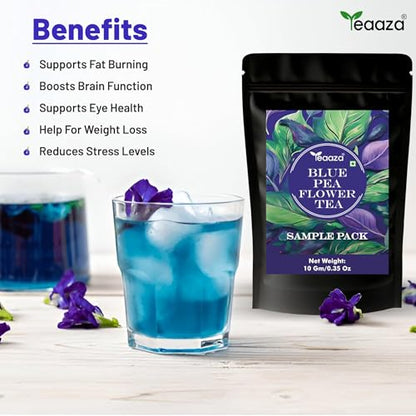 Image 4 of TEAAZA Blue butterfly Pea Flower tea For Weight loss,belly fat,skin & acne|Caffeine Free Herbal Tea|100% Organic Blue Pea Tea|Plant Based|ANTIOXIDANT RICH|10 Grams|20 Cups|Non - GmO - Vegan