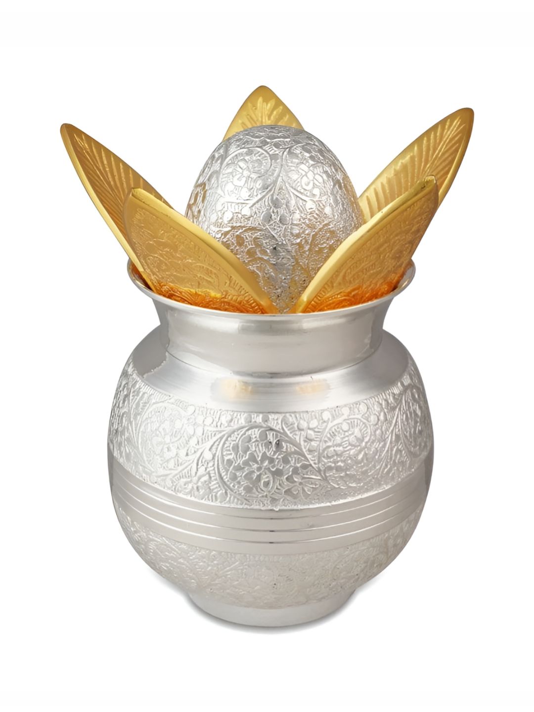 Image 2 of THE HOME CO. Silver-Toned & Gold-Toned Textured Brass Kalash