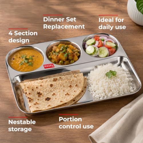Image 4 of HAZEL Stainless Steel 4 in 1 Section Plate Meal Tray Set of 6 for Office