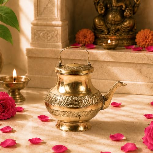 Image 1 of Design01: L13 x W9 x H10 cm for the product Habere India-All the Cultures Fabricating India Traditional Brass Pooja Kalash 13 x 9 x 10 cm