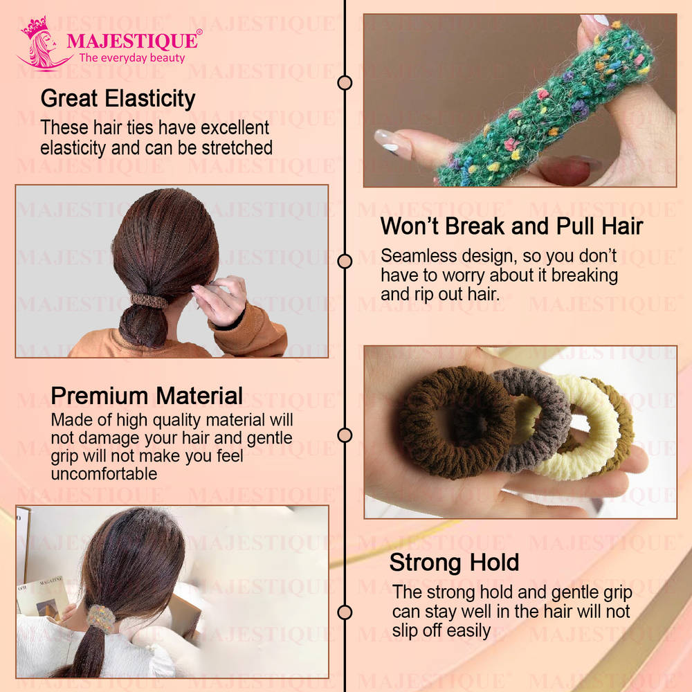 Image 4 of Majestique Multi Designs Cotton Stretchable Hair Rubber Band Ponytail Holder - 11Pcs
