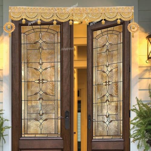 Image 5 of Divyakosh Handmade Golden Lace Toran/Bandarwal for Home Decoration | Door Hanging for Main Entrance, 94 Cm,Fabric & Artficial Flower