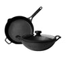 Image 1 of Default Title for the product Meyer Pre-Seasoned Cast Iron 3 Piece Cookware Set - 26cm Frypan + 26cm Kadai with Interchangeable Lid