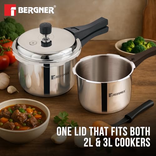 Image 4 of BERGNER Sorrento Stainless Steel Outer Lid Pressure Cooker Combo - 2 Litre and 3 Litre
