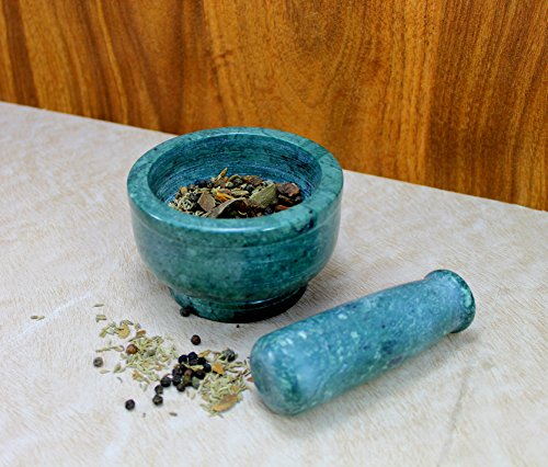 Image 5 of KLEO 4" Wide Green Natural Stone Mortar and Pestle Set