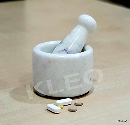 Image 4 of KLEO White Marble Stone Mortar and Pestle Set 2.75" Diameter