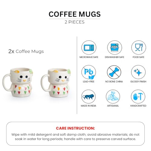 Image 5 of ExclusiveLane Kitty Charm Ceramic Coffee Mug Set of 2 310 ml