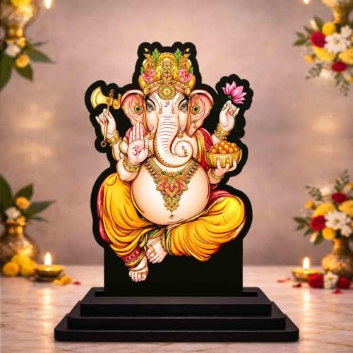 Image 1 of Default Title for the product Lord Ganesha Wooden MDF Printed Idol with Stand, 4 x 5 Inch, Pooja Room Decor, Home Temple Mandir Decoration, Religious Gift