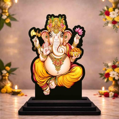 Image 1 of Default Title for the product Lord Ganesha Wooden MDF Printed Idol with Stand, 4 x 5 Inch, Pooja Room Decor, Home Temple Mandir Decoration, Religious Gift