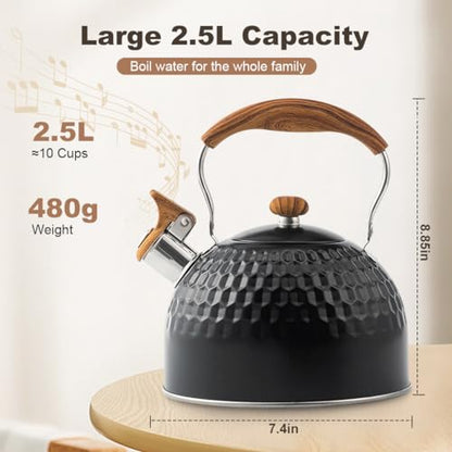 Image 2 of Supvox Whistle Kettle 2.5L Stainless Steel for Gas Stove, Black