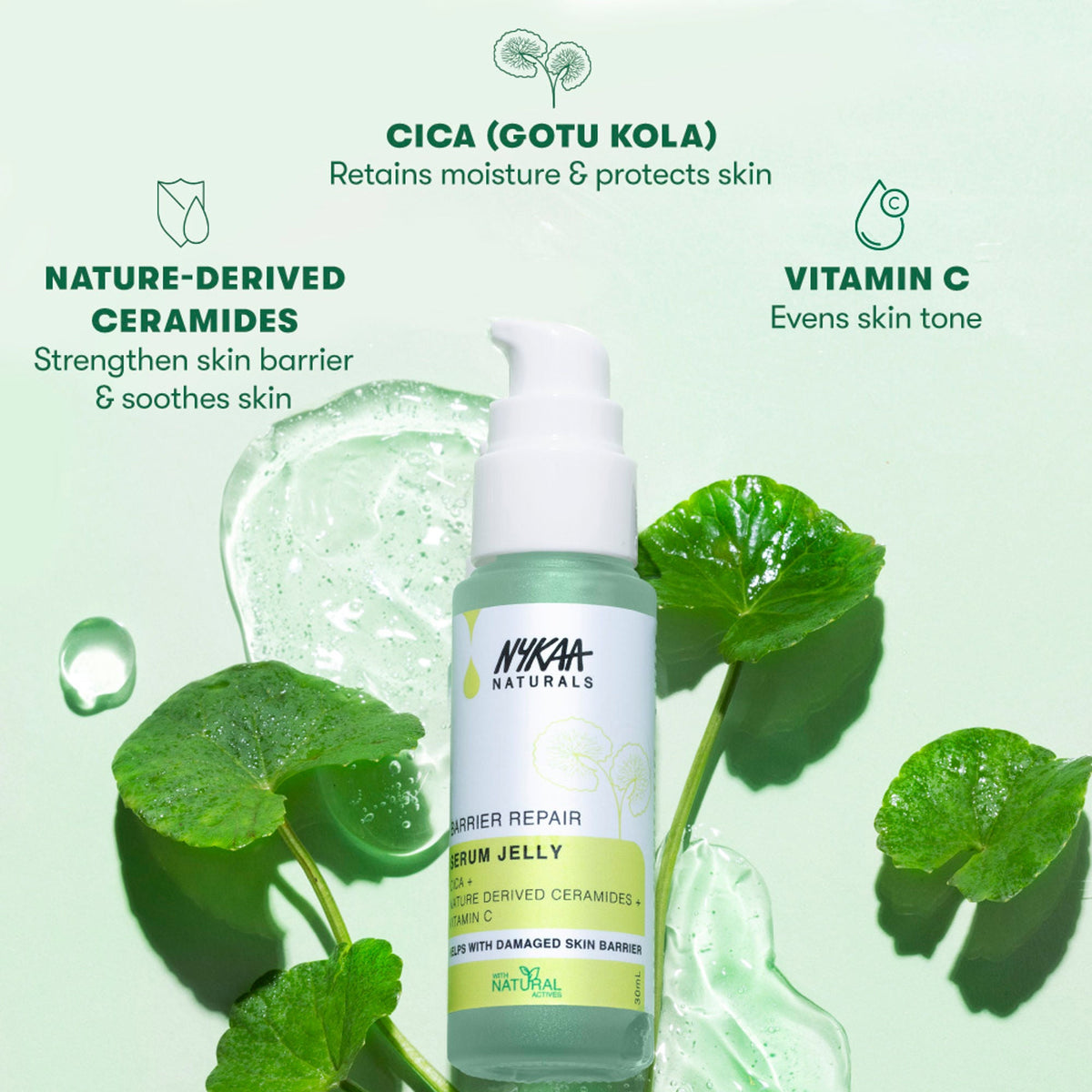Image 3 of Nykaa Naturals Cica & Ceramides Serum Jelly with Vitamin C to Soothe, Repair Barrier & Brighten Skin