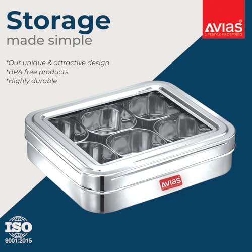 Image 7 of AVIAS 6-in-1 Stainless Steel Masala/Spice Box, See-Through Lid, Plain