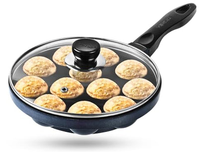 Image 1 of Default Title for the product Vinod Zest Non-Stick Paniyarakkal with Glass Lid – 12 Cavities, 20.5 cm Diameter